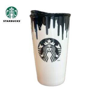 Starbucks Band Of Outsiders Black Paint Drip Ceramic Traveler Tumbler